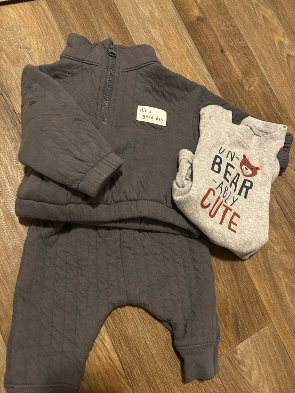 Charcoal Quilted Baby Set with 'It's a Good Day' Patch Track Suit